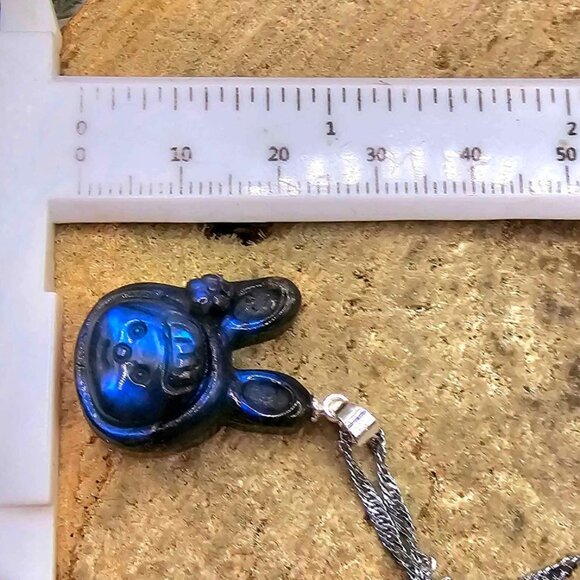 Nature Labradorite Carved Flashy Cute Rabbit Girl Pendant Necklace - Picture 10 of 10